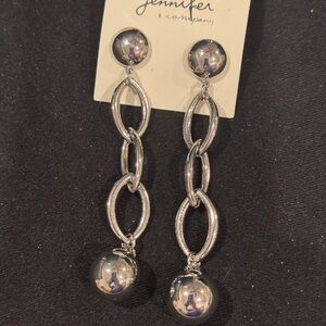 Silver Tone Chain Link Post Earrings 4 inch